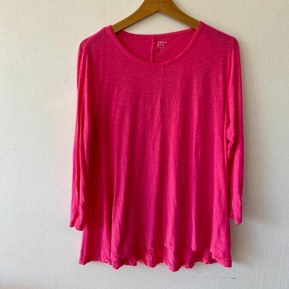 Crown & Ivy Long Sleeve Top Womens Large Pink Barbiecore T-shirt Preppy Girly